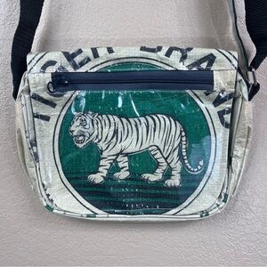 Recycled tiger brand cement crossbody bag
